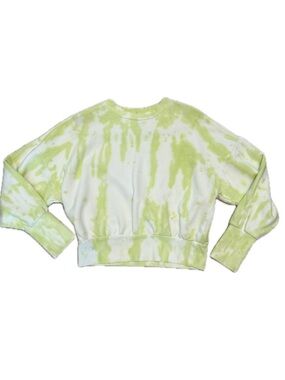Get After It Cropped Women’s Oversized Tie-Dye Sweatshirt in Neon Yellow, Size S